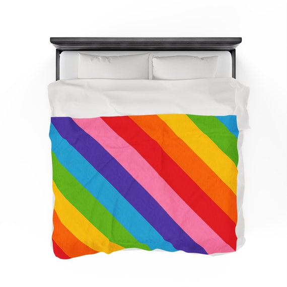 Rainbow Striped Velveteen Plush Blanket