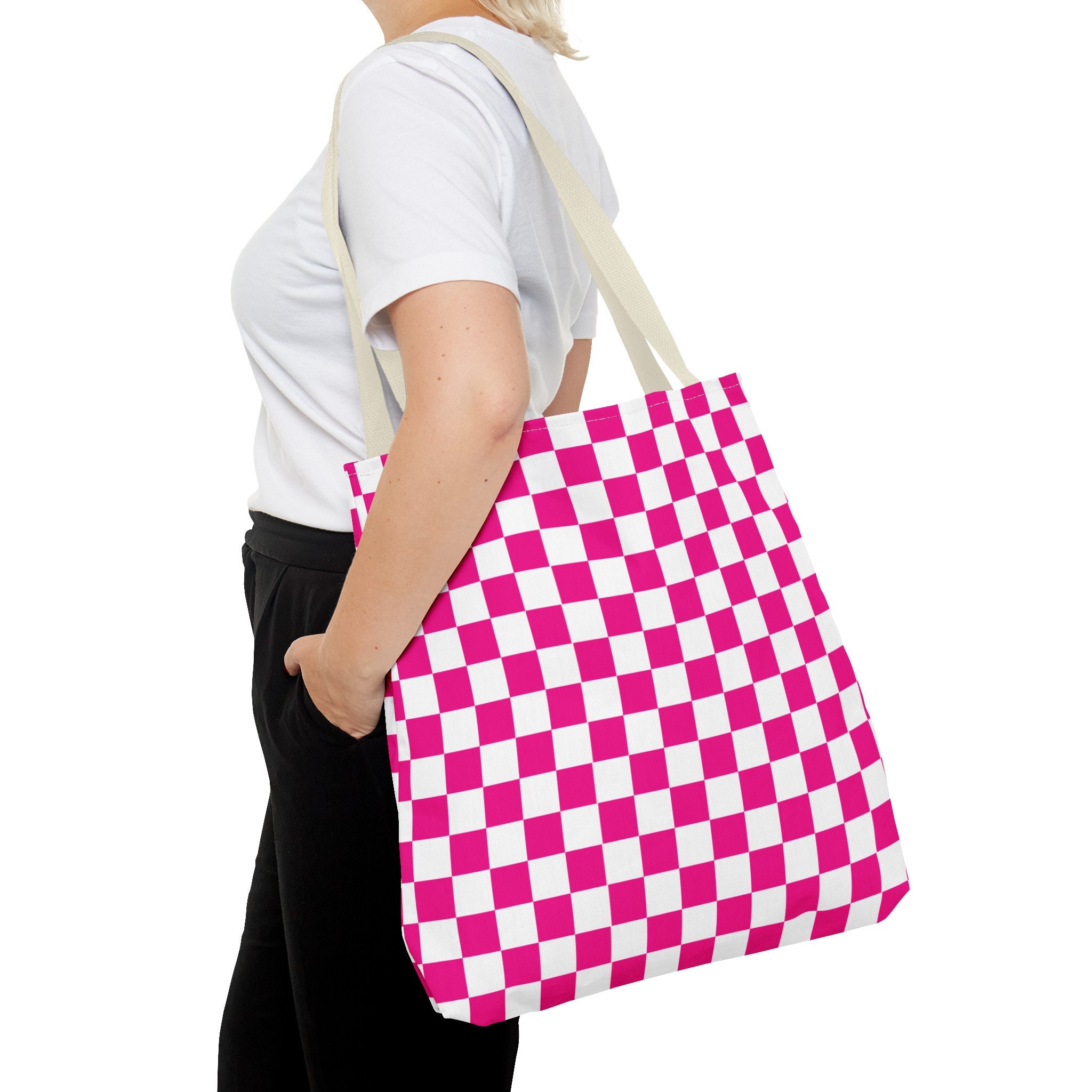 Pink Checkered Tote Bag - Etsy