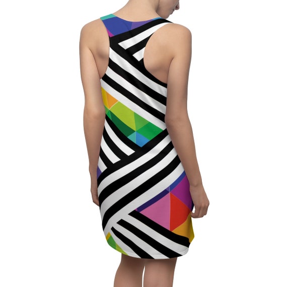 Black and White Striped Rainbow Racerback Dress