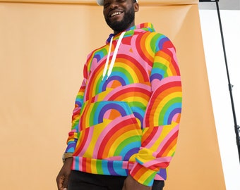 Rainbow Graphic Hoodie – Unisex Colorful Rainbow Pullover Sweatshirt, Pride & Dopamine Decor Apparel, Gift for Creative Rainbow Lovers