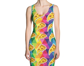 Colorful Pizza Dress for All the Pizza Lovers Out There or Gifts for Her Funny Outfit Christmas Present