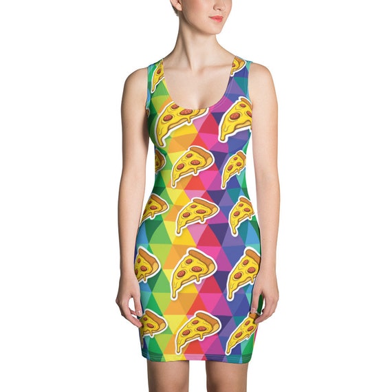 Colorful Pizza Dress for All the Pizza Lovers Out There or Gifts for Her Funny Outfit Christmas Present