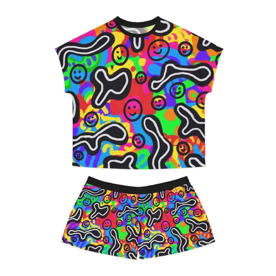 Smiley Face Rainbow Happy to Be Me Women's Short Pajama Set