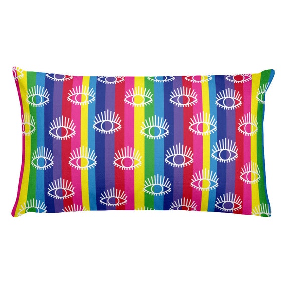 The Eye See You Pillow with Rainbow Stripes