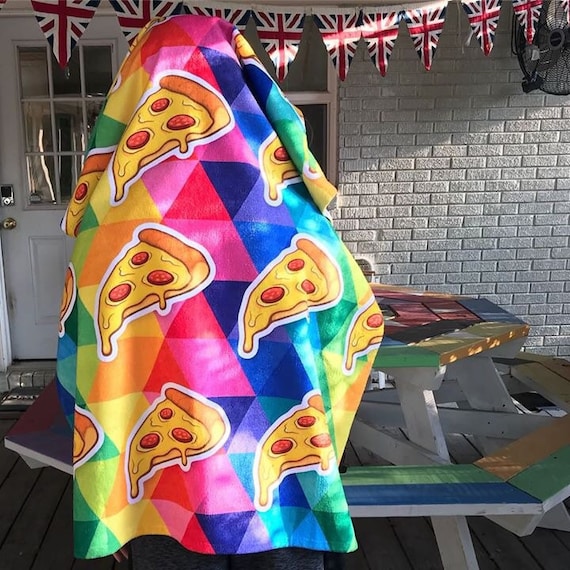 Colorful Pizza Towel for the Pool or Beach Gift for Birthday Rainbow Towel