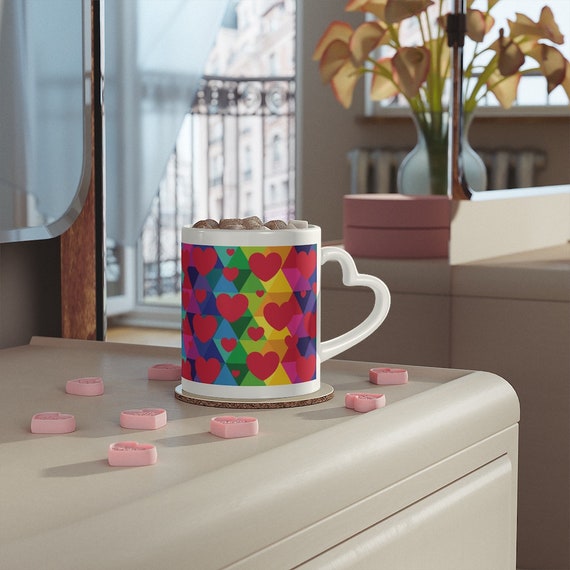 Heart-Shaped Mug for Valentines Day or Just Because You Love Hearts and Rainbows