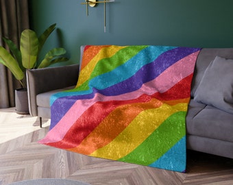 Rainbow Striped Crushed Velvet Blanket