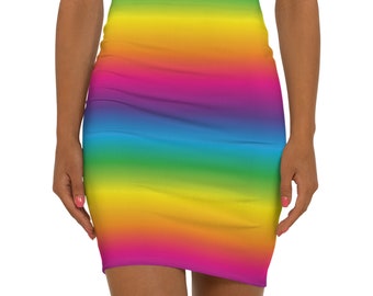 Rainbow Aura Women's Mid-Waist Pencil Skirt (AOP)