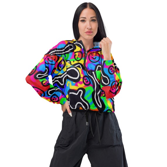 Smiley Face Rainbow Happy to Be Me Women’s cropped windbreaker