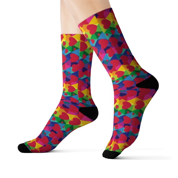 Colorful Rainbow Heart Sublimation Socks Gift