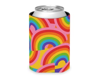 Rainbow Can Cooler | Colorful Drink Sleeve | Standard or Slim Can Cozy | Bright Summer Accessory | Pool, Beach and Party Gift