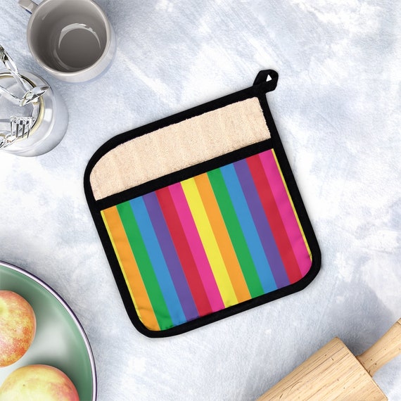 Colorful Rainbow Pot Holder with Pocket