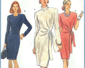 1991 Misses' Fitted Straight Dress with Tucked Left Front Uncut Factory Fold Size 8,10,12 - Very Easy Very Vogue Sewing Pattern 8226