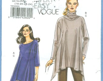 2008 Misses' Loose Fitting Pull-on Tunic and Straight Leg Pants Uncut Factory Fold Size 18,20,22 - Very Easy Vogue Sewing Pattern 8542