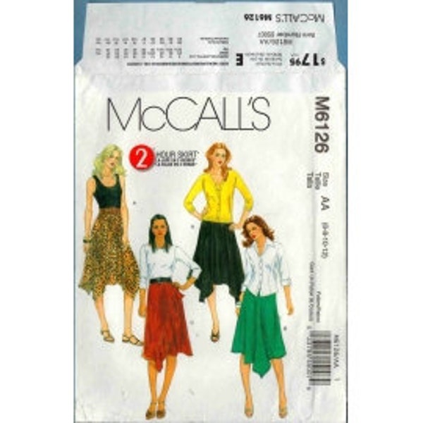 2010 Misses Pull On 2 Hour Skirt With Shaped Handkerchief Hem Flounce Uncut Factory Fold Size 6,8,10,12 - McCalls Sewing Pattern 6126