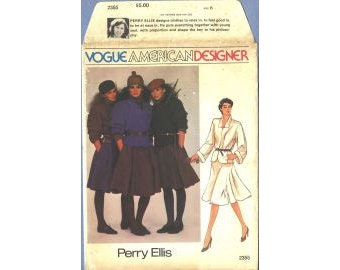 1980s Misses Above Hip Cap Jacket & Flared Skirt by Perry Ellis UC FF Size 6 or 8 - Vogue American Designer Sewing Pattern 2355