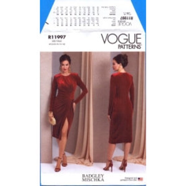 2023 Misses Stretch Knit Close Fitting Dress Side Front Slit by  Badgley Mischka UC FF Size 6,8,10,12,14,16 - Vogue Sewing Pattern 11997