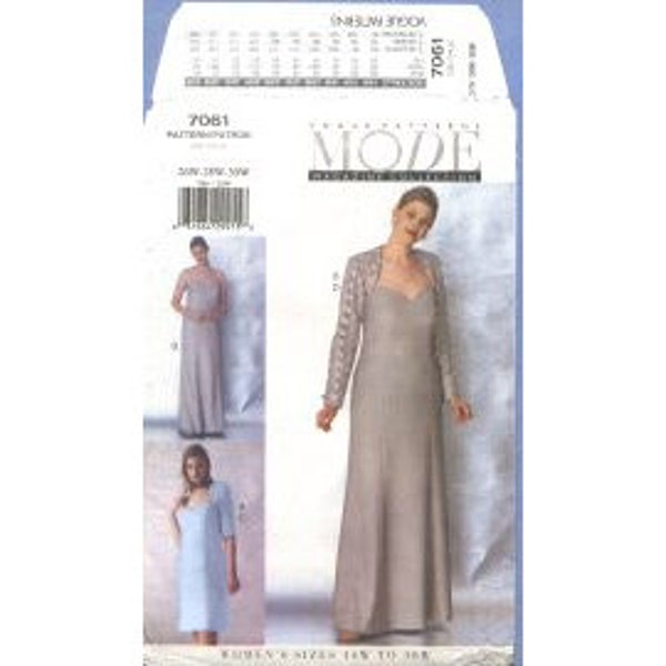 1999 Womens Spaghetti Strap Close Fitting A-line or Flared Dress Gown  Bolero Jacket UC FF Size 26W,28W,30W - Vogue Mode Sewing Pattern 7061