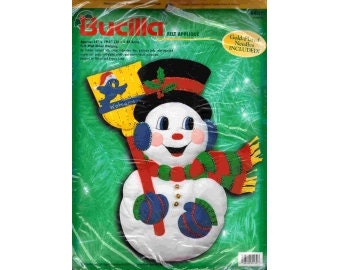 1999 Frosty Snowman with Blue Bird NIP DIY  Felt Applique Door Wall Hanging by  Michael & Virginia Lamp 15" x 19-1/2" - Bucilla Kit 84139