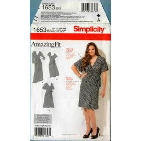 2013 Womens Stretch Knit Mock Wrap Dress C D DD Cup Sizes  UC FF Size 20W,22W,24W,26W,28W - Simplicity Amazing Fit Sewing Pattern 1653