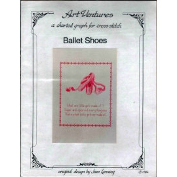 1986 Ballet Pink Pointe Shoes Sugar and Spice NIP DIY Vintage Cross Stitch by Designer Jean Lanning 9" x 10-1/4" - Art Ventures Kit BPS