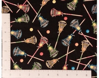 2006 3 Yds Tossed Lacrosse Sticks LAX Team Spirit 100% Cotton Quilting Fabric by Gail Cadden 3 yards x 42" - Timeless Treasures Fabric C2112