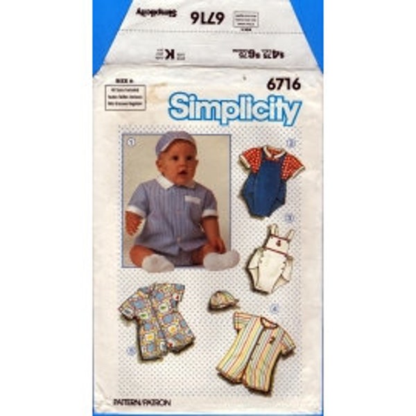 1984 Babies Layette Separates  Shirt Sunsuit Coveralls & Hat Uncut Factory Fold Size 1-3,6,12,18,months - Simplicity Sewing Pattern 6716