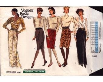 1989 Misses Knee or Evening Length Skirt with Slit Front Pleat Options Uncut Size 6,8,10 - Vogue Sewing Pattern 2382