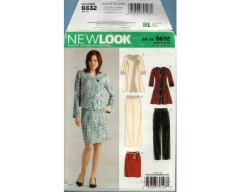 2006 Misses Button or Tie Closing Jacket Contour Waist Pants Skirt UC FF Size 10,12,14,16,18,20,22 - Simplicity New Look Sewing Pattern 6632