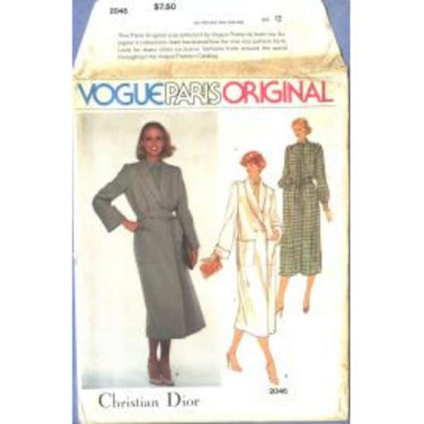 1979 Misses Double Breasted Coat Long Sleeve Blouson Dress by  Christian Dior UC FF Size 12 OR 16 - Vogue Paris Original Sewing Pattern 2046