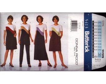 1998 Misses Short Sleeve A line Pullover Dress Tunic & Pull On Pants Skirt  Donna Ricco UC FF Size 12,14,16 - Butterick Sewing Pattern 5413