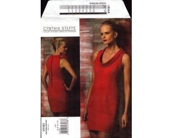 2009 Misses Tapered Sleeveless Close Fitting Dress Low Turn Back Collar by  Cynthia Steffe UC FF Size 6,8,10,12 - Vogue Sewing Pattern 1151