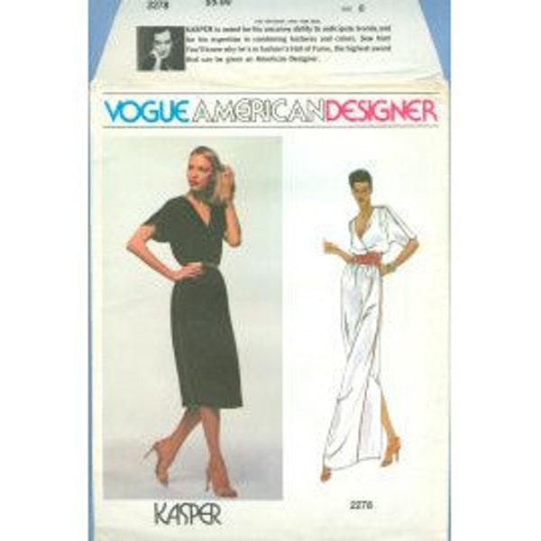 1990s Misses Blouson Dress Gown and Straight Skirt by Designer Kasper UC FF Size 10 Or 14 - Vogue American Designer Sewing Pattern 2278