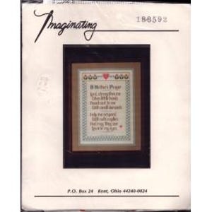 May include: A cross-stitch pattern for a framed embroidery piece with the text "A Mother's Prayer" and a poem about a mother's love. The pattern is on white paper with a brown border and a red heart.