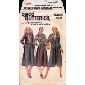 1980s Misses Business Suit Jacket Blouse Inverted Pleat Skirt Handkerchief Rena Rowan Jones NY Uncut Size 10 - Butterick Sewing Pattern 6326