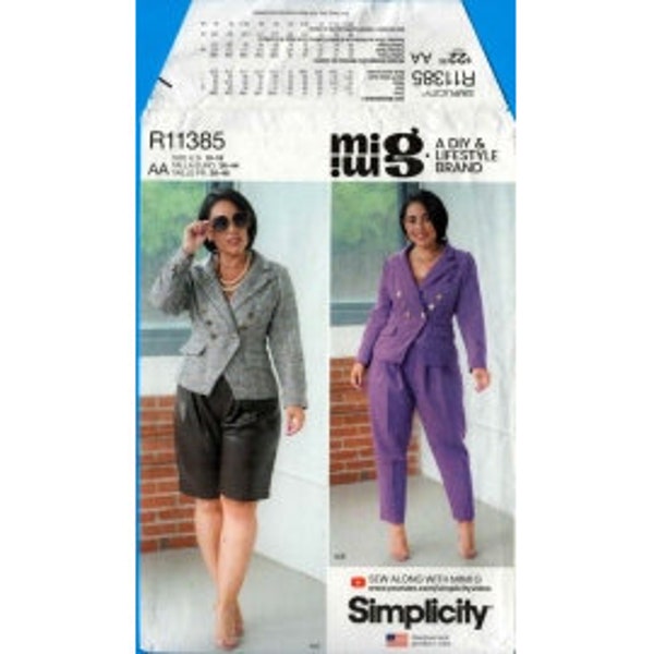 2022 Misses Double Breasted Jacket &  Pleat Pants Shorts by Mimi G UC FF Size 10,12,14,16,18 - Simplicity Sewing Pattern 11385 9381