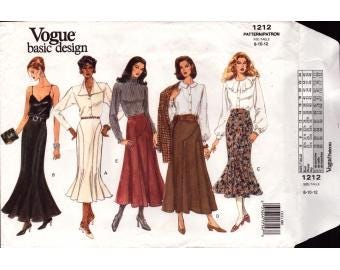 1993 Misses Flared Skirt Above Ankle Below Mid-Calf or Ankle Length with Seam Variations Uncut Size 8,10,12 - Vogue Sewing Pattern 1212