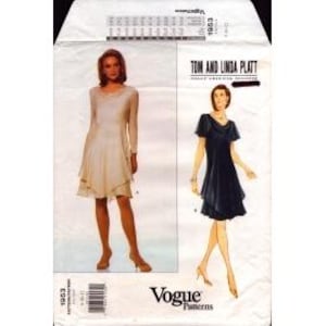 1997 Misses Slip & Loose A line Pullover Bias Dress Neck  by Designer Tom and Linda Platt Uncut Size 8,10,12 - Vogue Sewing Pattern 1953