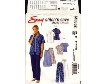 2007 Misses Casual Separates Front Button Shirt Pullover Top Elastic Waist Pants  Skirt Uncut Size 14,16,18,20 - McCalls Sewing Pattern 5352