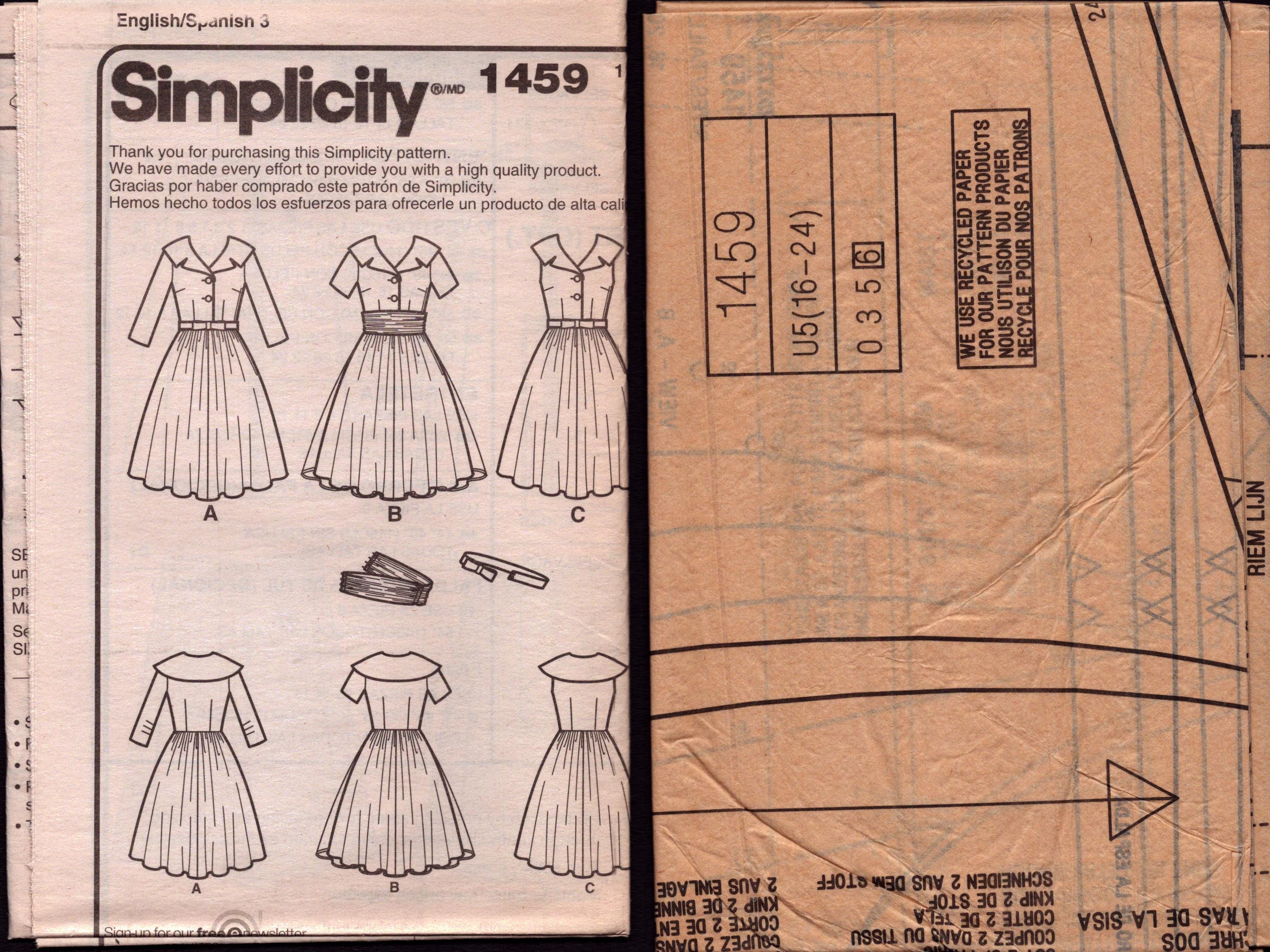 Button Bodice Pattern 2014 Misses 1950s Front Button Bodice Gathered Skirt Dress Wide Notch ...