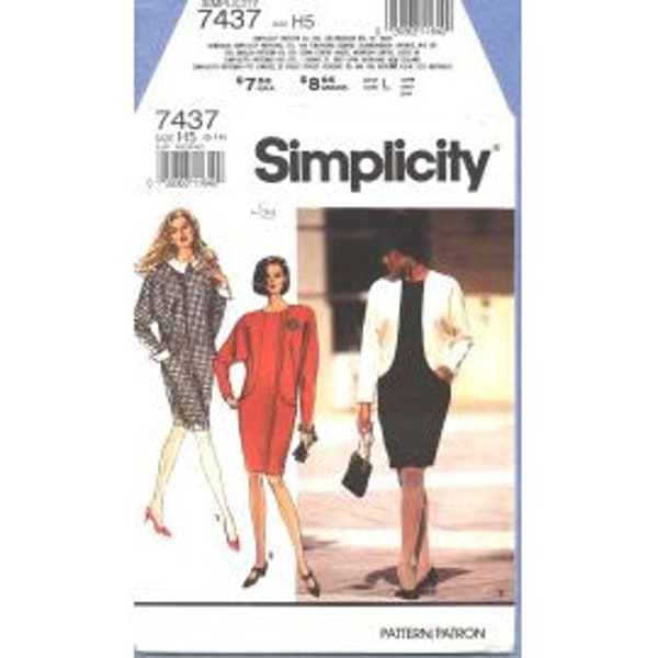1991 Misses Dress Wedge Shaped Long Dolman Sleeve Back Zipper Collar Cuffs UC FF Size 6,8,10,12,14 - Simplicity Sewing Pattern 7437
