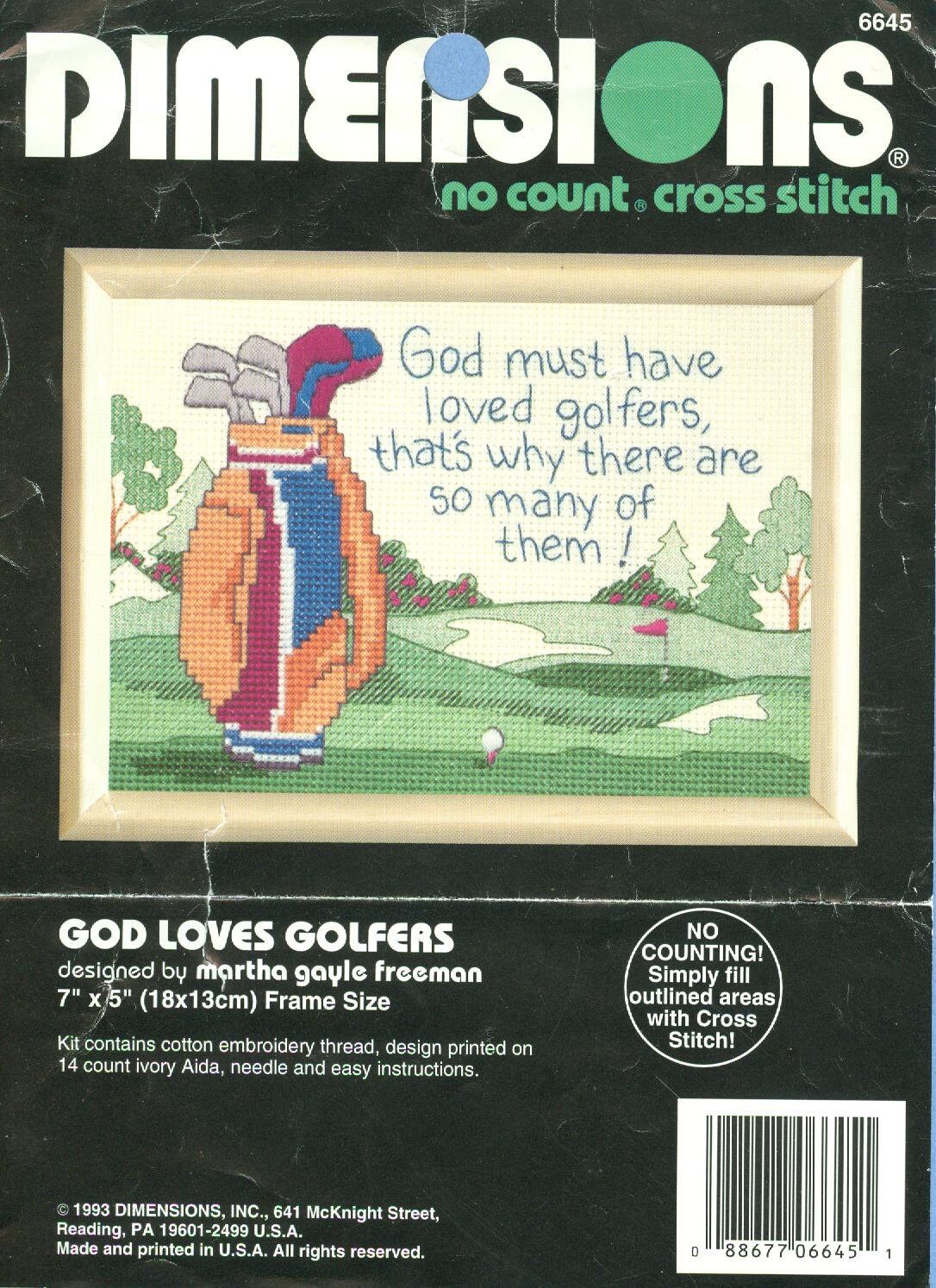 Printed 14 Count Fabric GOD LOVES GOLFERS No Count Cross Stitch Kit