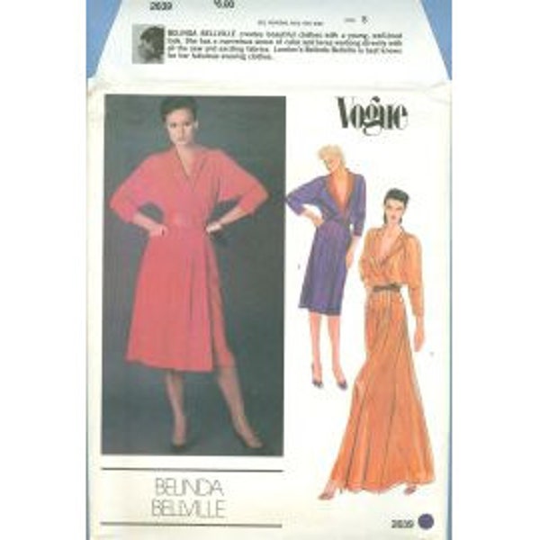 1980s Misses Dress Gown Skirt by Designer Belinda Bellville UC FF Size 8 or 10 or 14 - Vogue Designer Original Sewing Pattern 2639