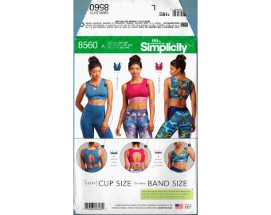 2019 Misses Stretch Knit Sports Activewear Bra V Front Mesh or Cross Insets  UC FF Band 30 44 Cup A G Simplicity Sewing Pattern 8560 