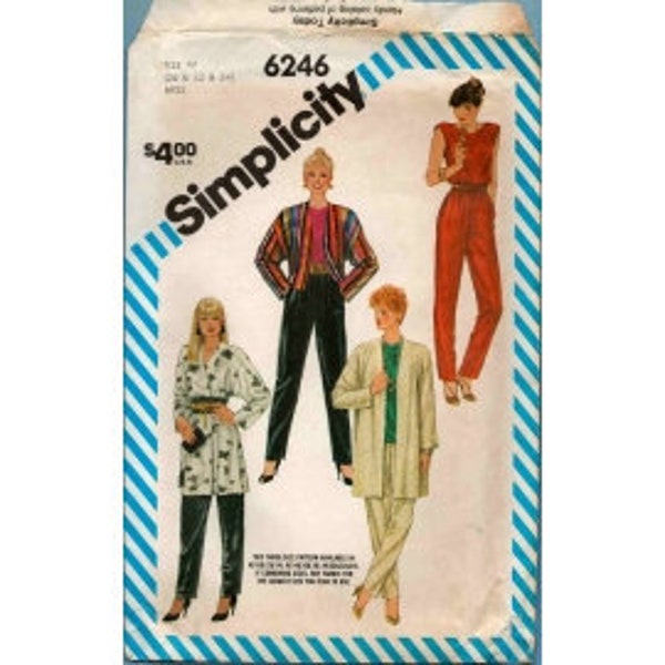 1983 Misses Separates Bateau Neck Cap Sleeve Top Tapered Pull On Pants & Jacket UC FF Size 20,22,24 - Simplicity Sewing Pattern 6246