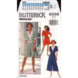 1992 Misses Elbow Length Sleeve Shawl Collar Wrap Top & Split Skirt Culottes  Uncut FF Size 12,14,16 - Butterick Sewing Pattern 6050