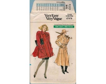 1988 Misses Mid Knee or Lower Calf Length Loose Fitting Flared Coat  Collar Long Sleeves  UC FF Size 12,14,16 - Vogue Sewing Pattern 7318