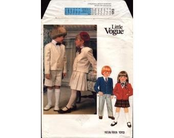 1980s Childs Single or Double Breasted Jacket Pleated Skirt  Tapered Pants or Shorts Uncut Size 3 OR 4 - Little Vogue Sewing Pattern 1313