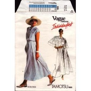 1987 Misses Above Ankle Front Button Blouson Dress Flared Skirt  by Designer Tomatsu Uncut Size 8,10,12 - Vogue Sewing Pattern 1905