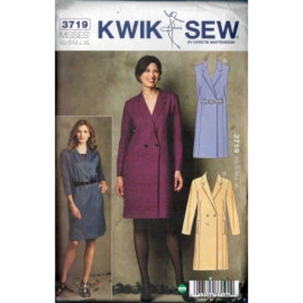 2009 Misses Double Breasted Dress Collar Lapel Pockets by Designer Kerstin Martensson UC FF Size xs,s,m,l,xl - Kwik Sew Sewing Pattern 3719